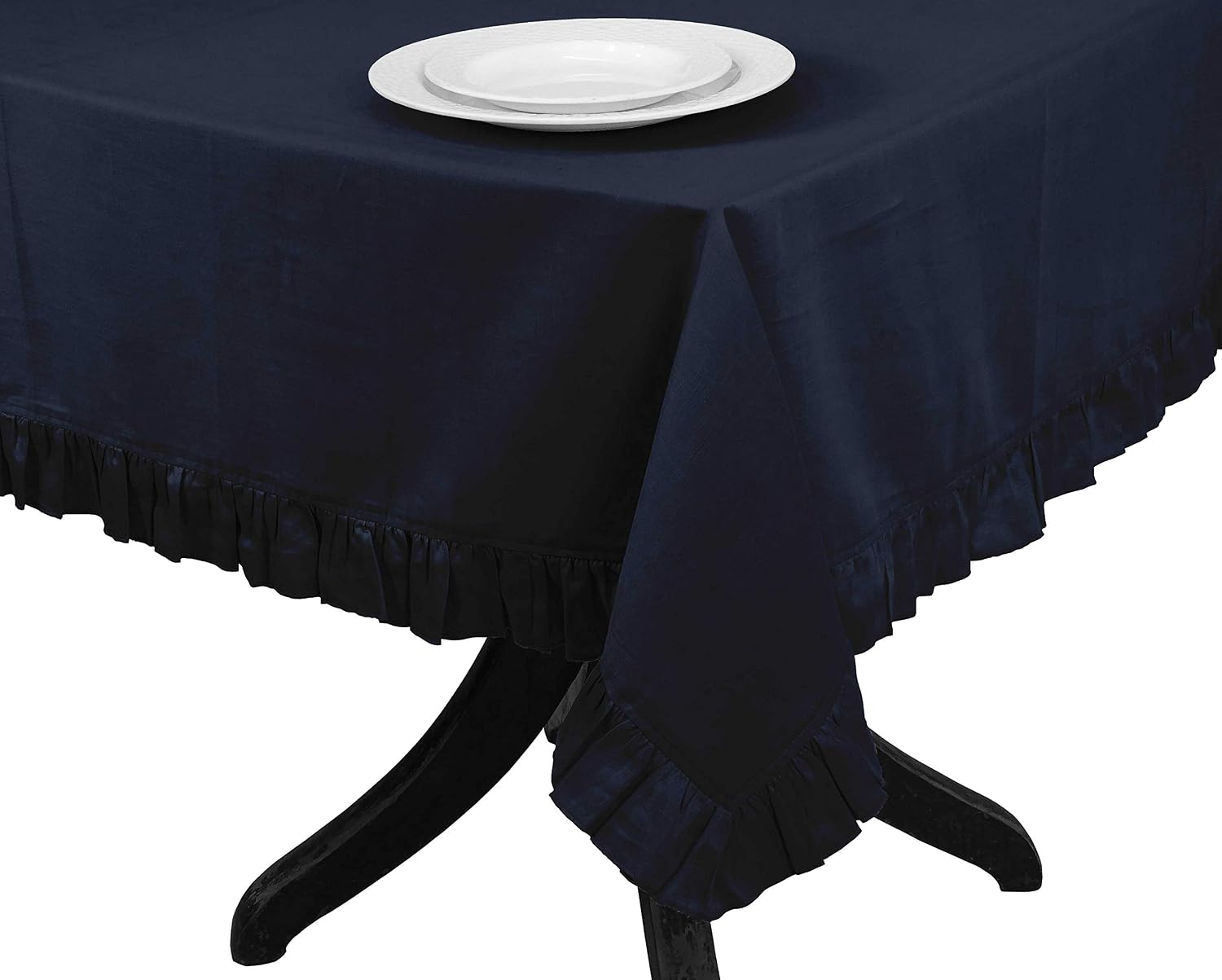 Ruffle Tablecloth, Table Linens Rectangular Table Covers for Party Decor, Solid Dining Tabletop Covers Cotton Tablecloths, Blue,54 x 72 Inches