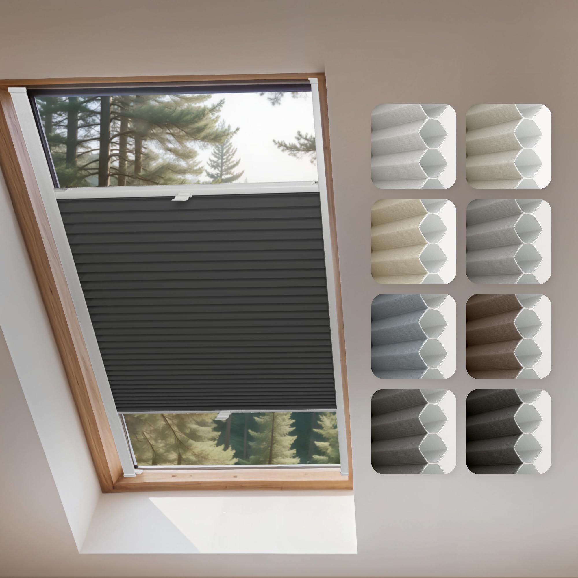Concept Blinds Store Plissé en Nid d’Abeille pour Fenêtre de Toit – Occultant et Isolant Thermique, sur Mesure, 7 Couleurs de Tissu, Réglable Haut et Bas, Installation Facile avec Perçage