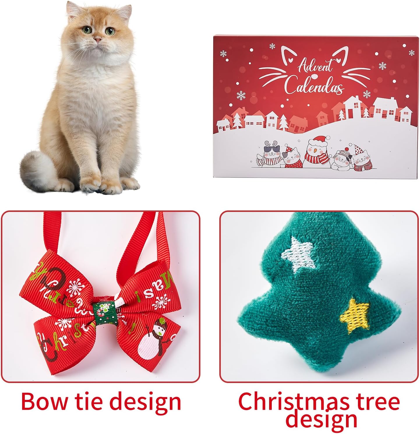 Christmas Cat Toy Advent Calendar 2025, 24 Days Xmas Cat Toys Countdown Calendar Gift Set for Cat Lovers with Mice Ball Bells Feather Teaser
