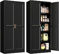 Vista 22 de Armario de despensa de cocina, armario de despensa de metal de 71 pulgadas de alto con puertas y estantes ajustables, alacena de comida