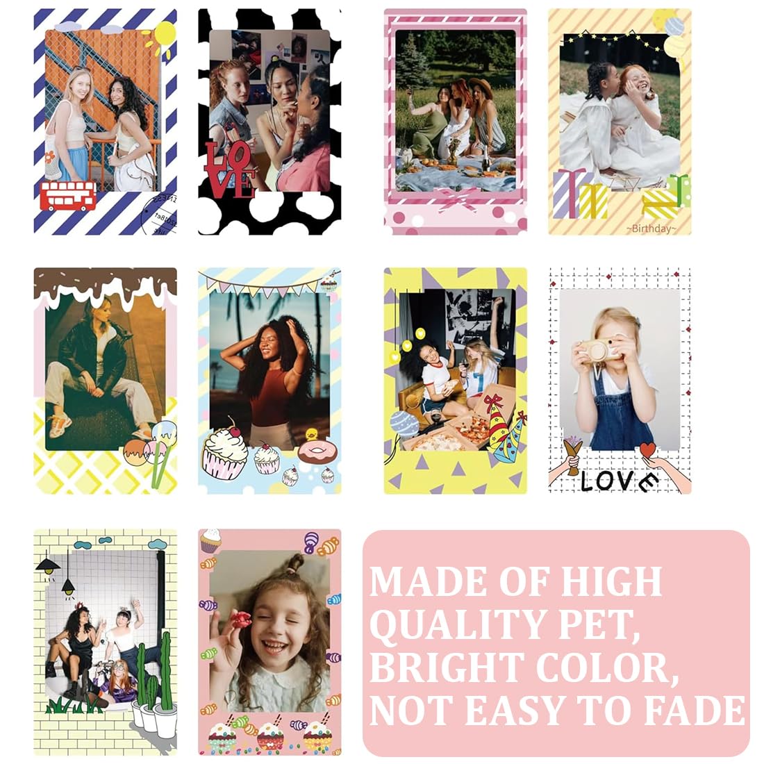 30 Pièces Autocollants Bordure et Cadres Colorés pour Fujifilm Instax Mini