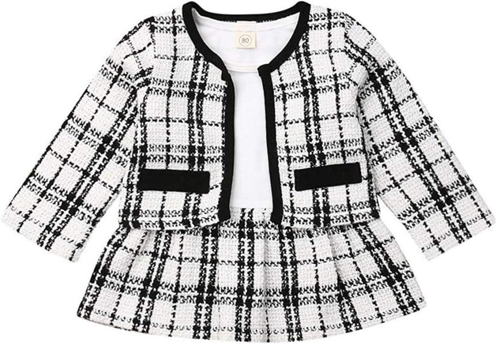 Toddler Kids Baby Girls Plaid Skirt Set Cardigan Jacket Coat + Tutu Dress Set Long Sleeve Outfits Fall Outfit Set