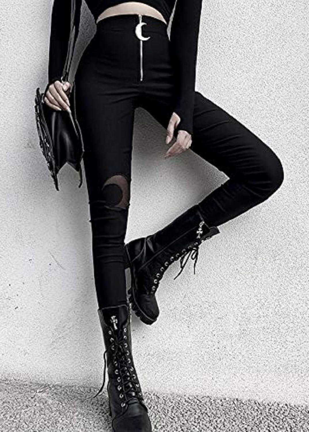 TSMNZMU Gothic Punk Women Pants High Waist Black Moon Sexy Zip Skinny Legging Trousers Goth Streetwear Trousers Yoga Pant - Image 3