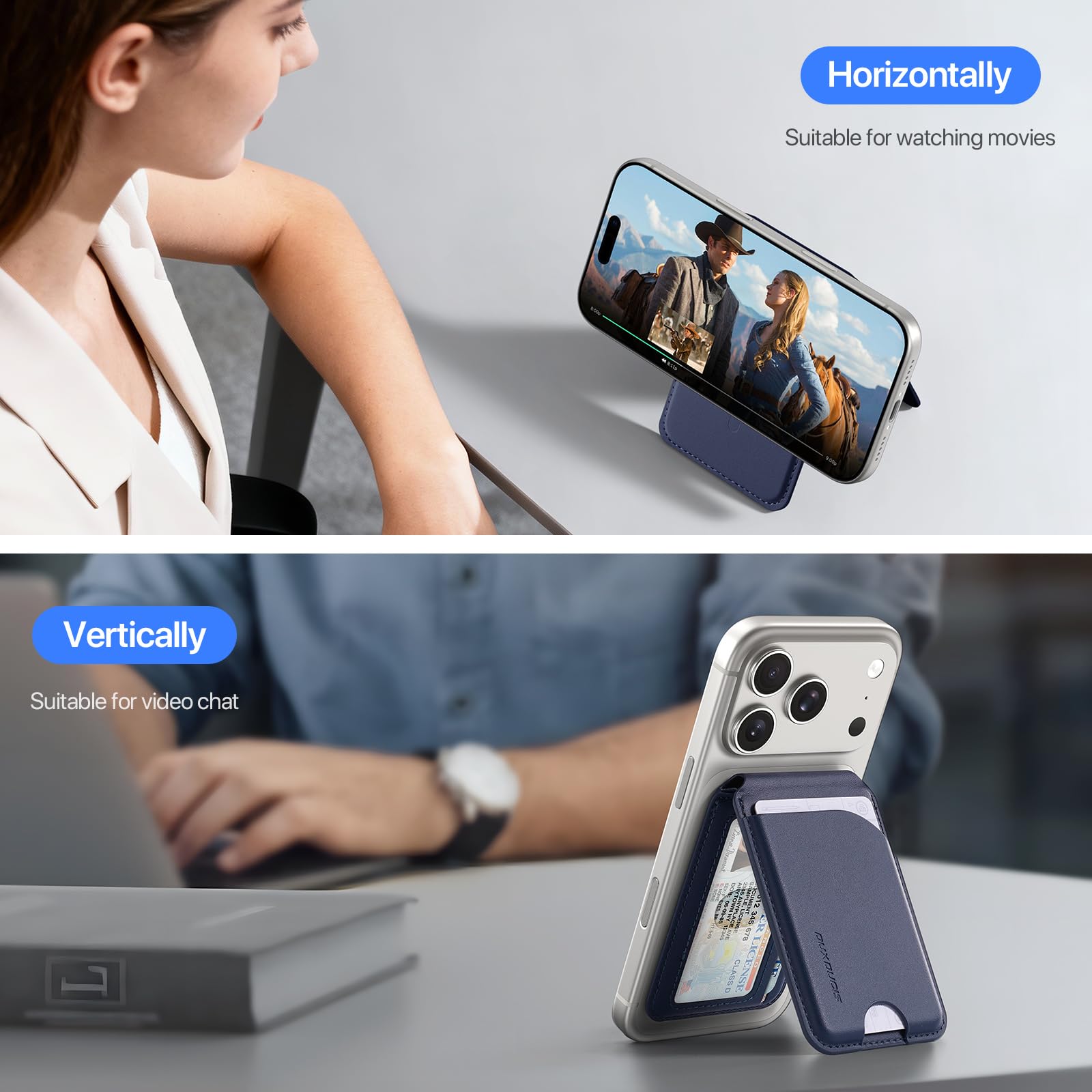 DUX DUCIS Porte-Cartes Magnétique MagSafe avec Blocage RFID, Portefeuille pour 4 Cartes, en Cuir PU, Wallet pour iPhone 17/16/15/14/13/12, Bleu