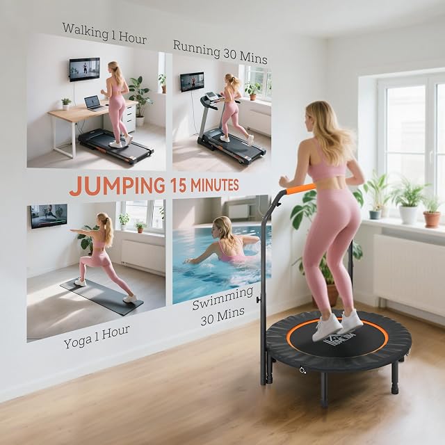 Foto 5 de 8 de HOMCOM Trampolín de Fitness Adultos Ø102 cm Plegable Negro y Naranja