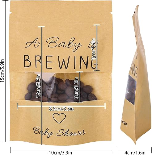 Miniatura 2 de Whaline Paquete de 50 bolsas de regalo de baby shower, bolsas de papel kraft con ventana para revelación de género, almacenamiento de alimentos, 4 x