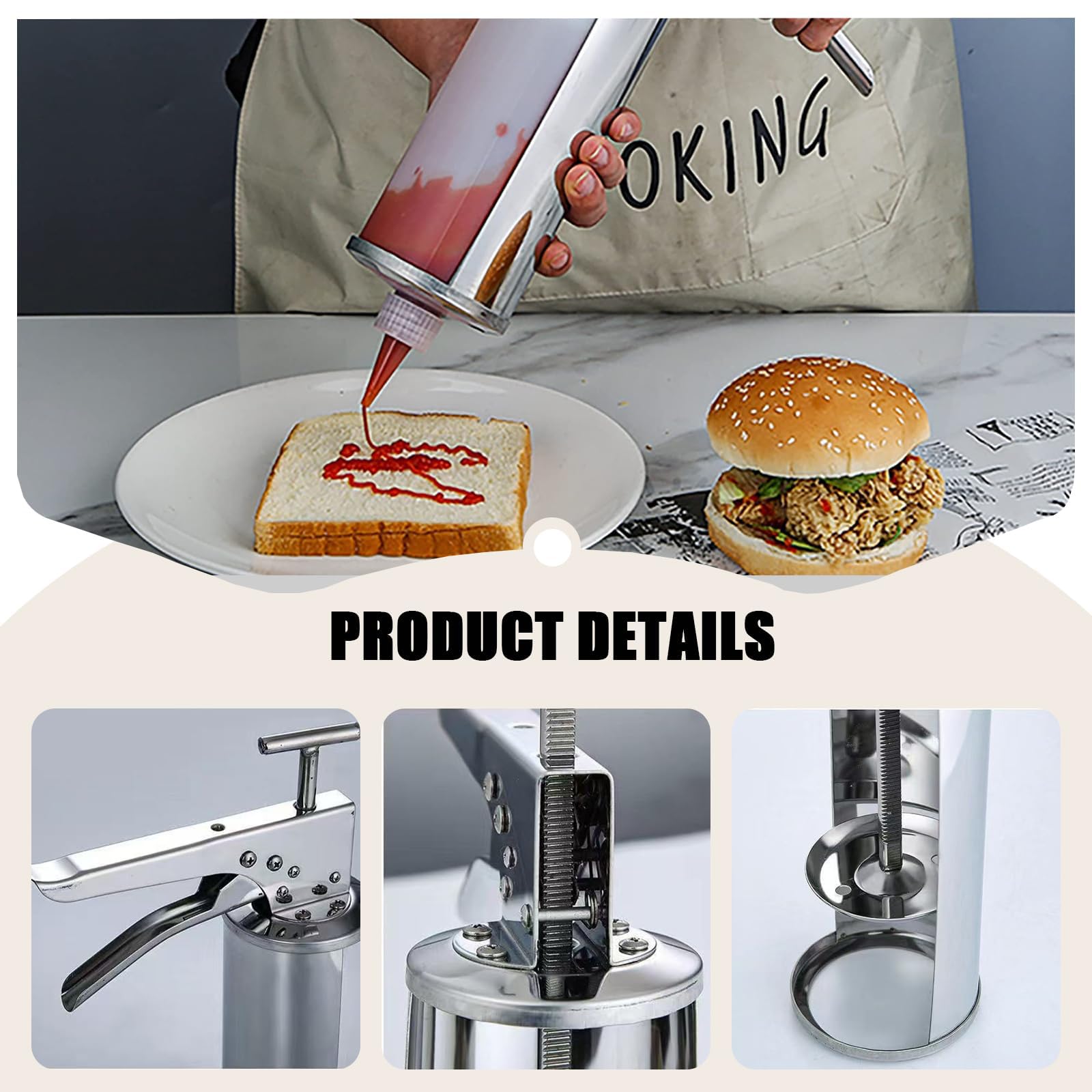 Dozownik Sosu Ilościowego, Pistolet Do Sosu Hamburgerowego | Z Butelkami Dozującymi O Pojemności 650 Ml, Łatwy W Obsłudze, Ergonomiczny Kształt, Do Musztardy, Pomidorów, Sałatek