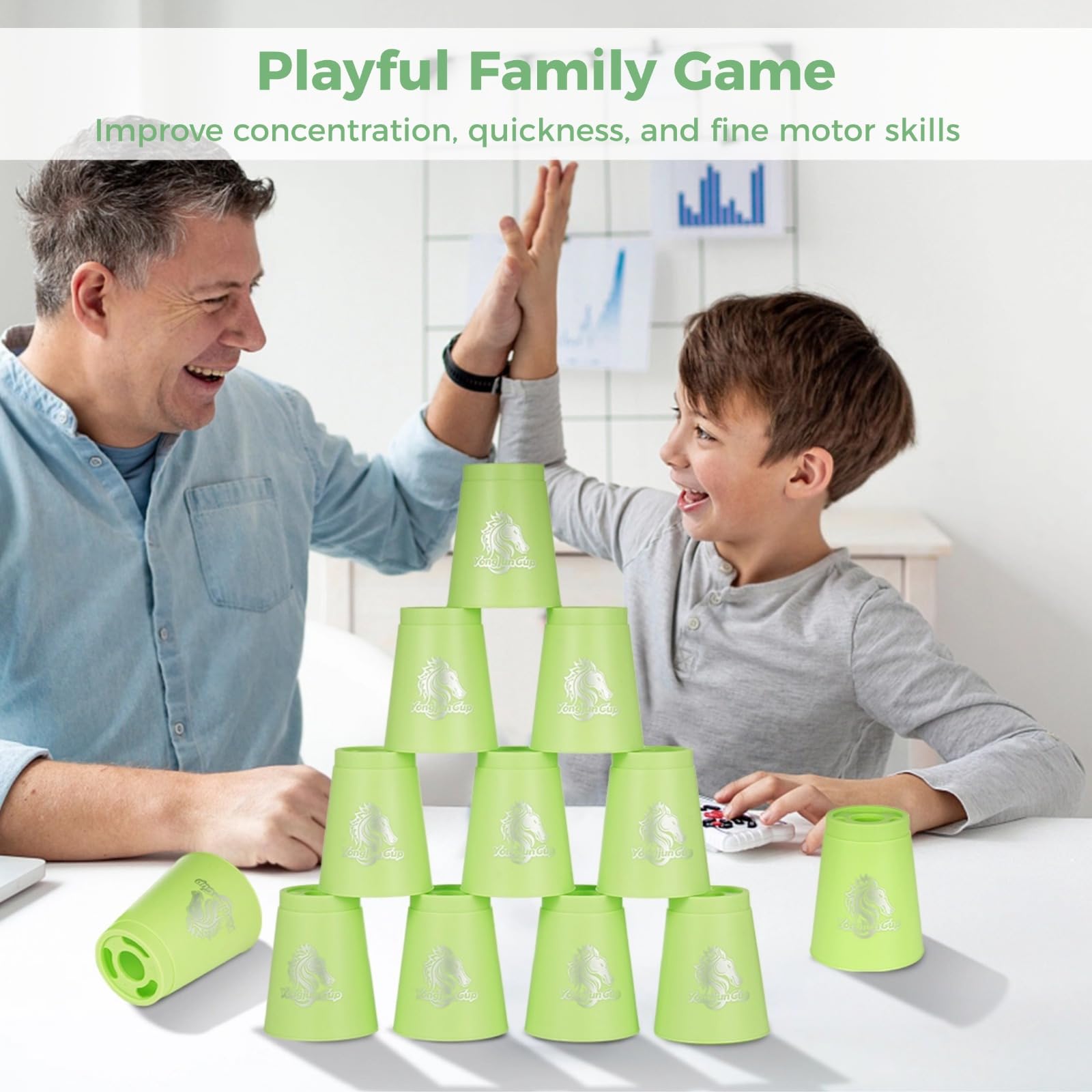 48-teiliges Sport Stapelbecher Set, Pferdemuster-Design, Geschwindigkeitstraining-Herausforderung für alle Altersgruppen, Plastik-Stapelbecher für Familienspaß, Rot, Blau, Grün, Gelb