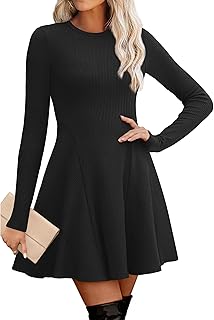 Sweater Dress for Women Fall 2025 Long Sleeve Crew Neck Ribbed Knit Fit ...