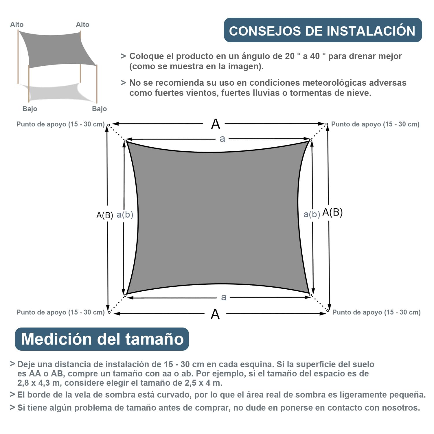 Cool Area Toldo Vela de Sombra Transpirable Rectangular 2.5x3m HDPE Protección Rayos UV Toldos para Patio Exterior Jardín Terraza-Antracita