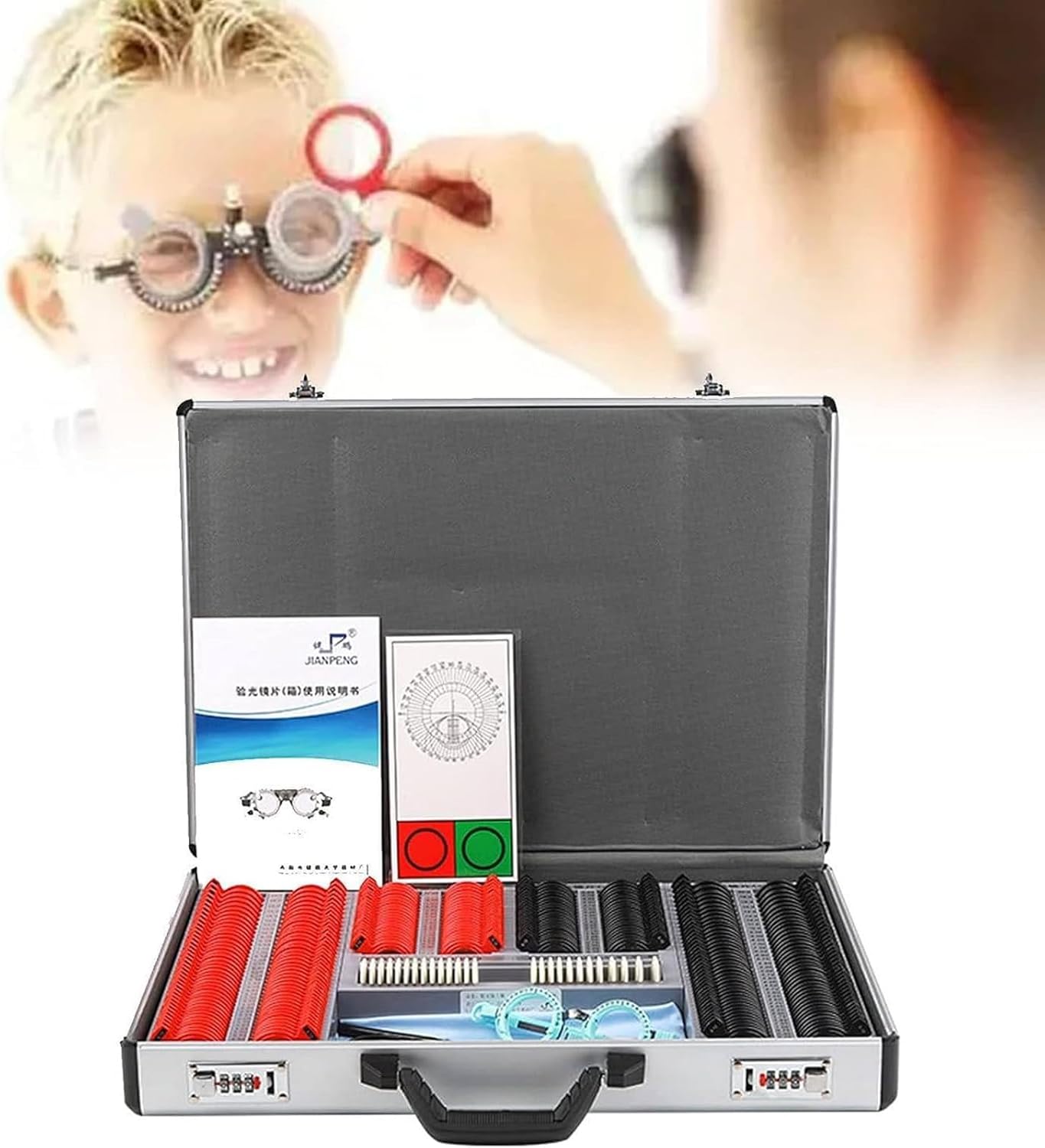 266 Pcs Optical Trial Lens Set Kit, Optical Optic Trial Lens Frame, Aluminum Case Trial Frame Optometry Optician Test, for Visual Inspection in Optical Shops, Hospitals,Ophthalmology