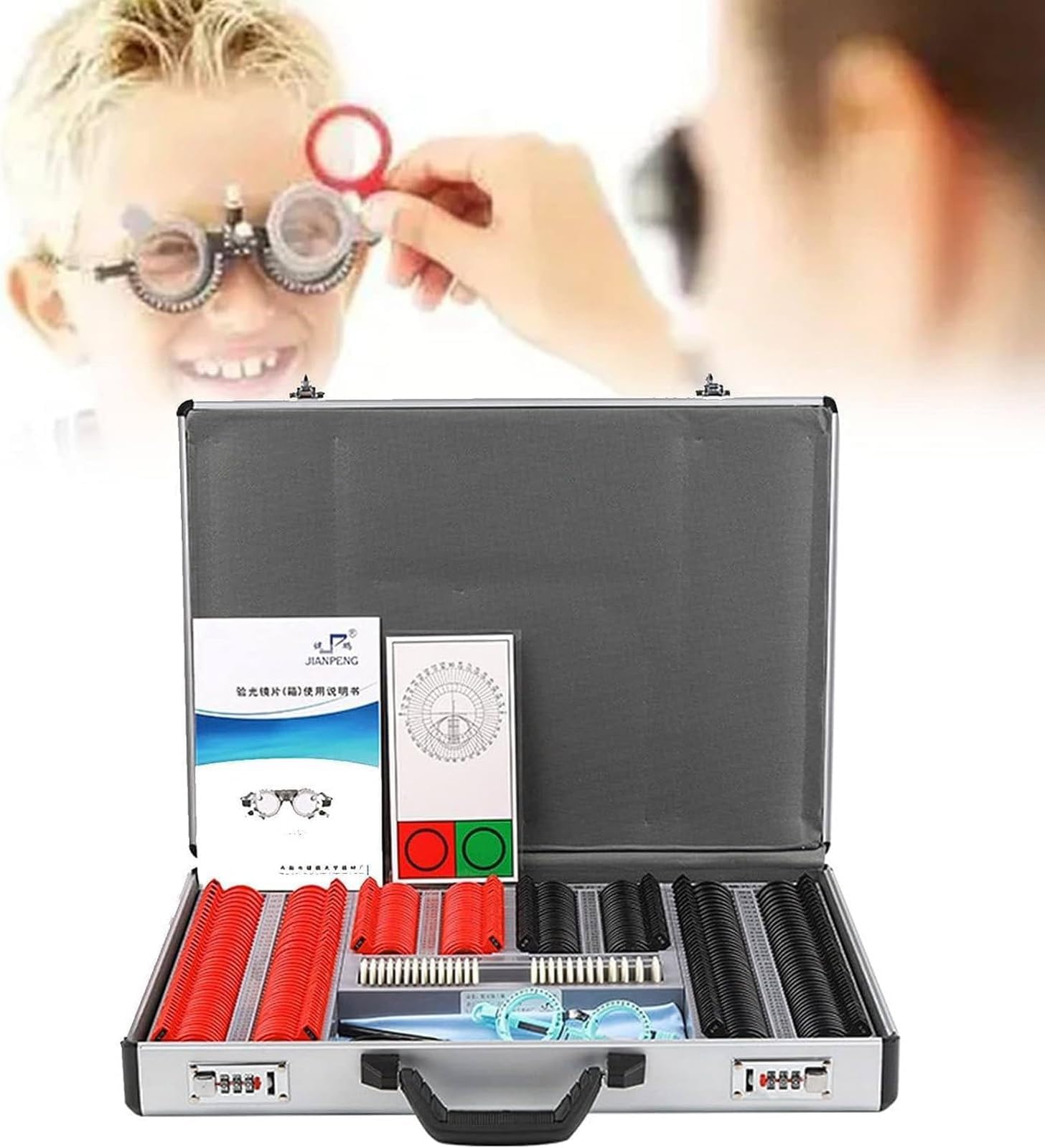 WIKINK 266 Pcs Optical Trial Lens Set Kit, Optical Optic Trial Lens Frame, Aluminum Case Trial Frame Optometry Optician Test, for Visual Inspection In Optical Shops, Hospitals,Ophthalmology