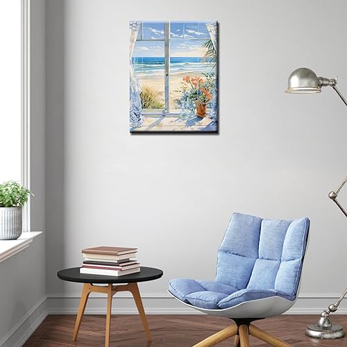 Miniatura 4 de Kit de pintura al óleo para ventana de playa, paisaje, por números, 16 x 20 pulgadas, lienzo, flores, paisaje, bricolaje, pintura al óleo para