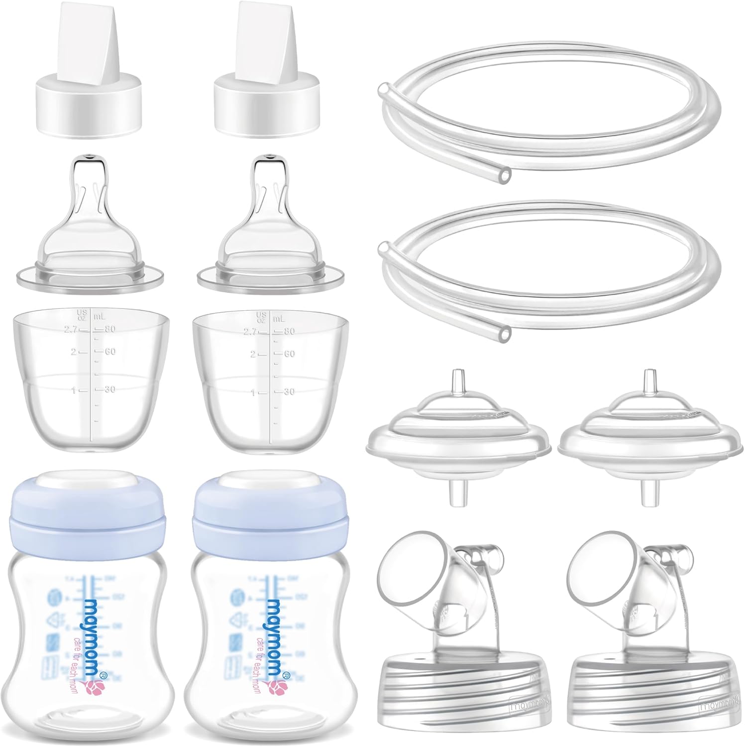 Maymom Pump Parts Compatible with Spectra S1 S2 9 Plus Accessories, Base Connectors, Bottles, Nipples, Dome Caps, Duckbill Valves, Backflow Protectors and Tubing, Not Original Spectra Parts