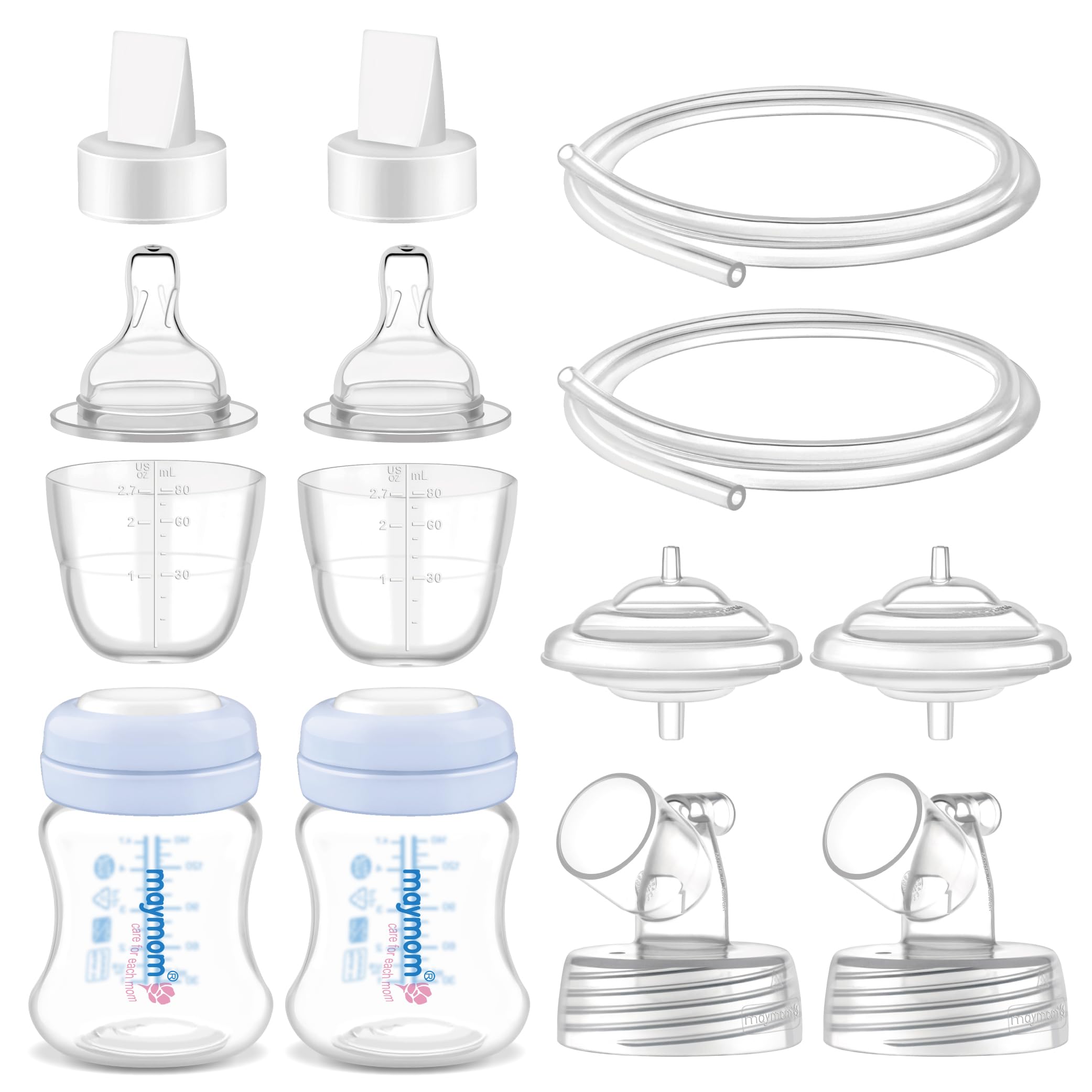 Maymom Pump Parts Compatible with Spectra S1 S2 9 Plus Accessories, Base Connectors, Bottles, Nipples, Dome Caps, Duckbill Valves, Backflow Protectors and Tubing, Not Original Spectra Parts