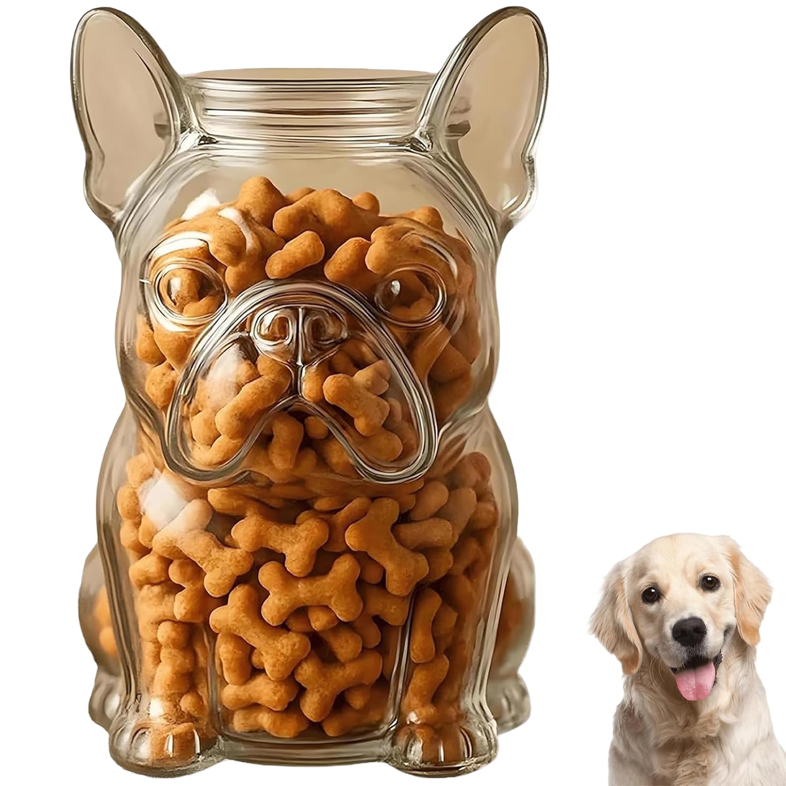 French Bulldog Candy Jar, Adorable Airtight Treat Container for Dog Snacks, Glass Bulldog Snack Jar for Cookies, Candy, Coffee Pods & Pet Treat Storage (A)