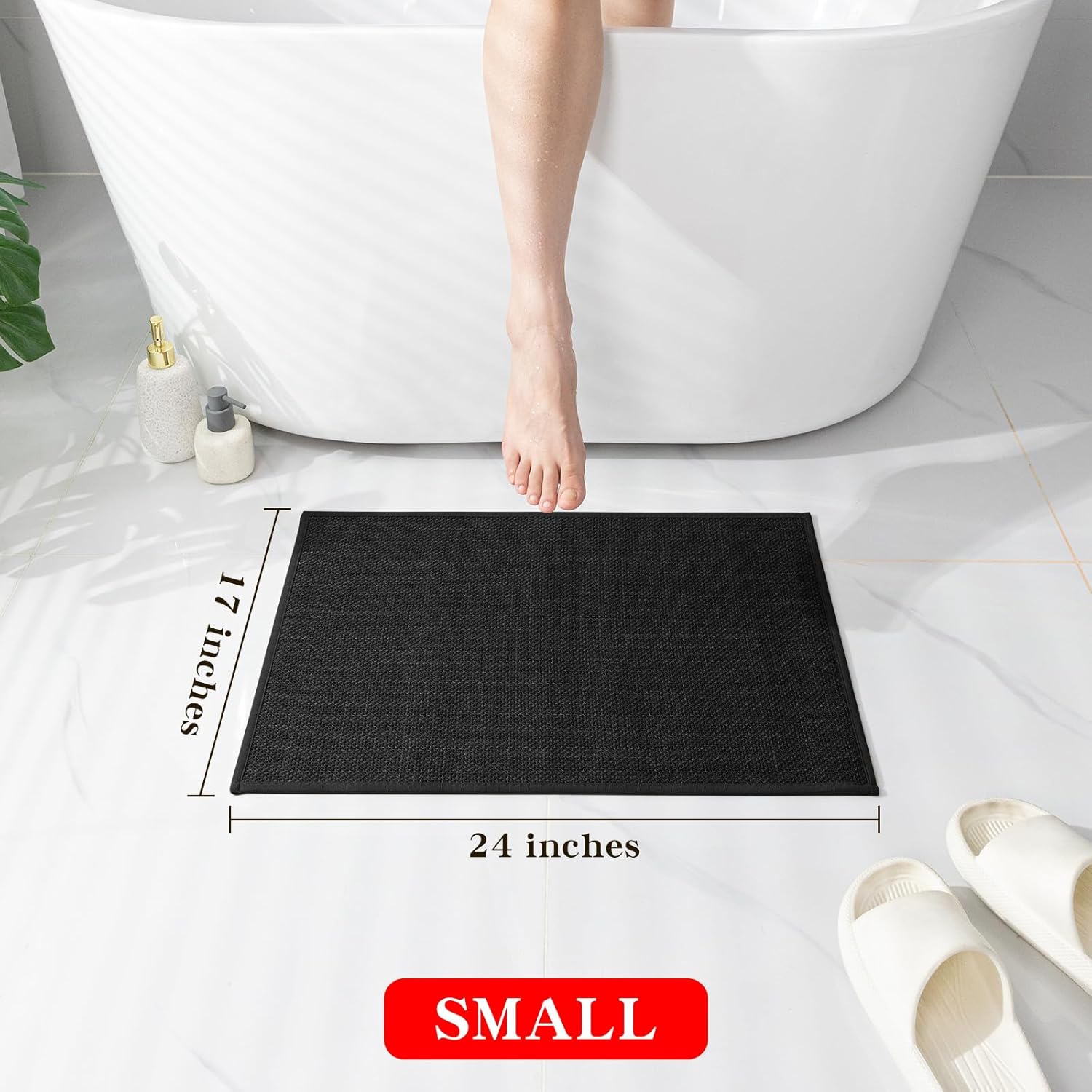 chakme bathroom rugs mat 24x17, ultra thin non slip bath mat small quick dry absorbent bath mat for bathroom floor, (black, 24"x17") black 1'5" x 2' (rectangular)
