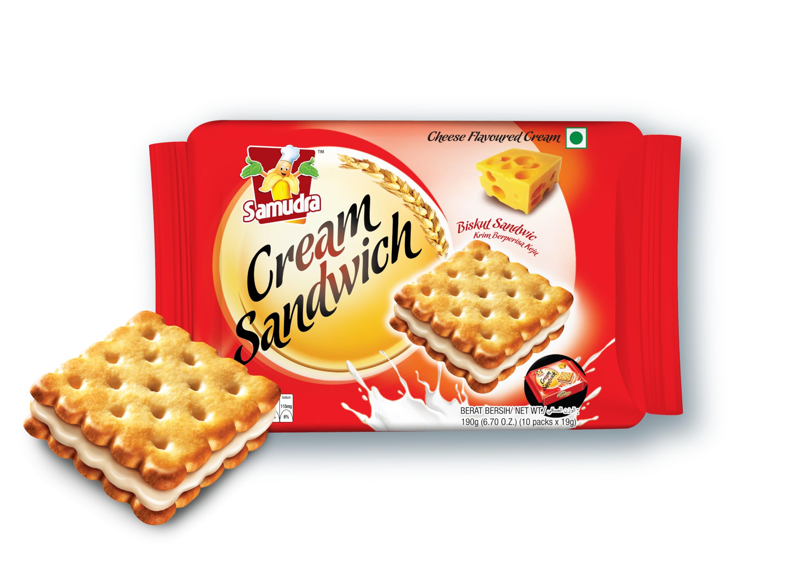 Samudra Cream Sandwich Cheese Biscuits 190g- Cheese (Each Pack)|Cheese Flavour|Cream Biscuits|Crunchy Cheese Cracker - Pack of 3 (B0B1X4WD55) Amazon Price History, Amazon Price Tracker