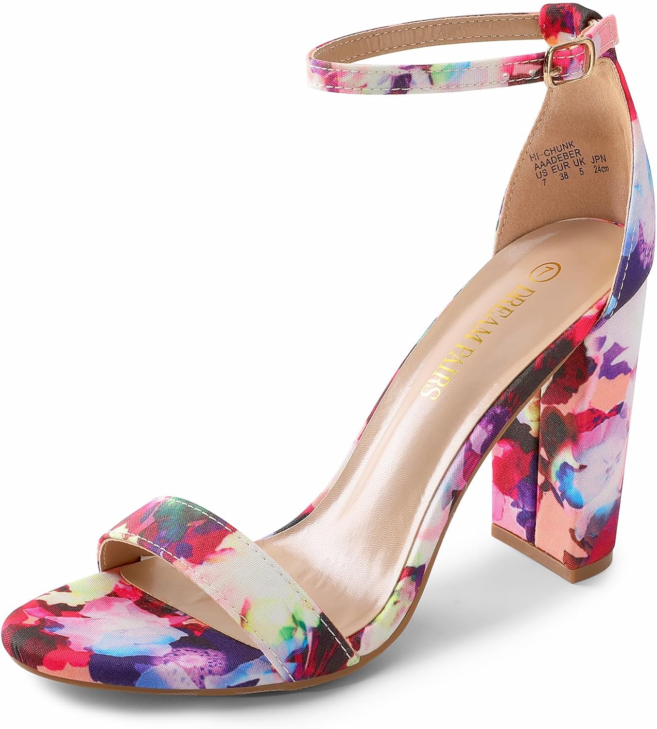 DREAM PAIRS Women's Hi-Chunk High Heel Pump Sandals 7 Floral