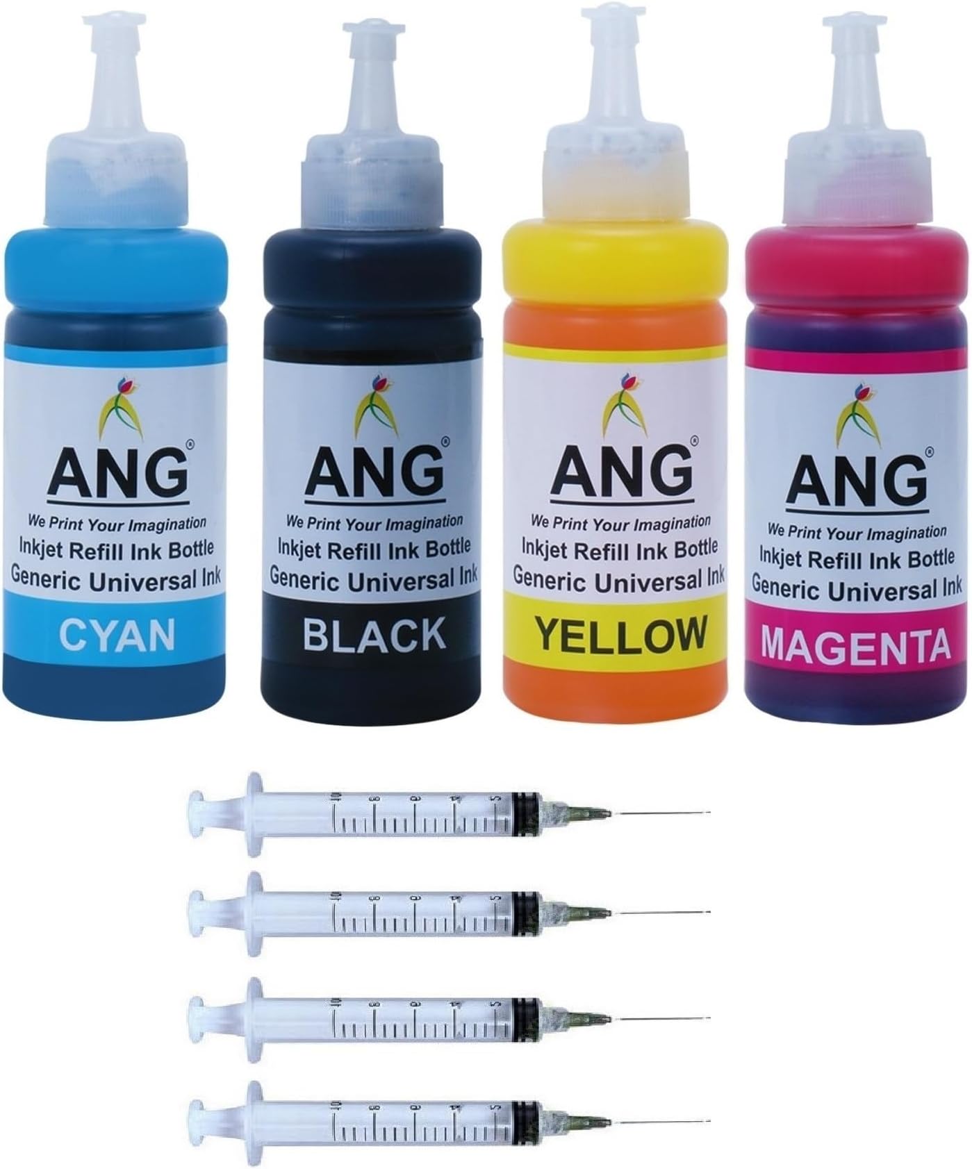 ANG Refill Ink | Compatible with DeskJet Ink Advantage 2135 All-in-One Printer | Black & Multi-Color Ink Cartridge | 4 Multi-Color Ink Bottles with 4 Syringes