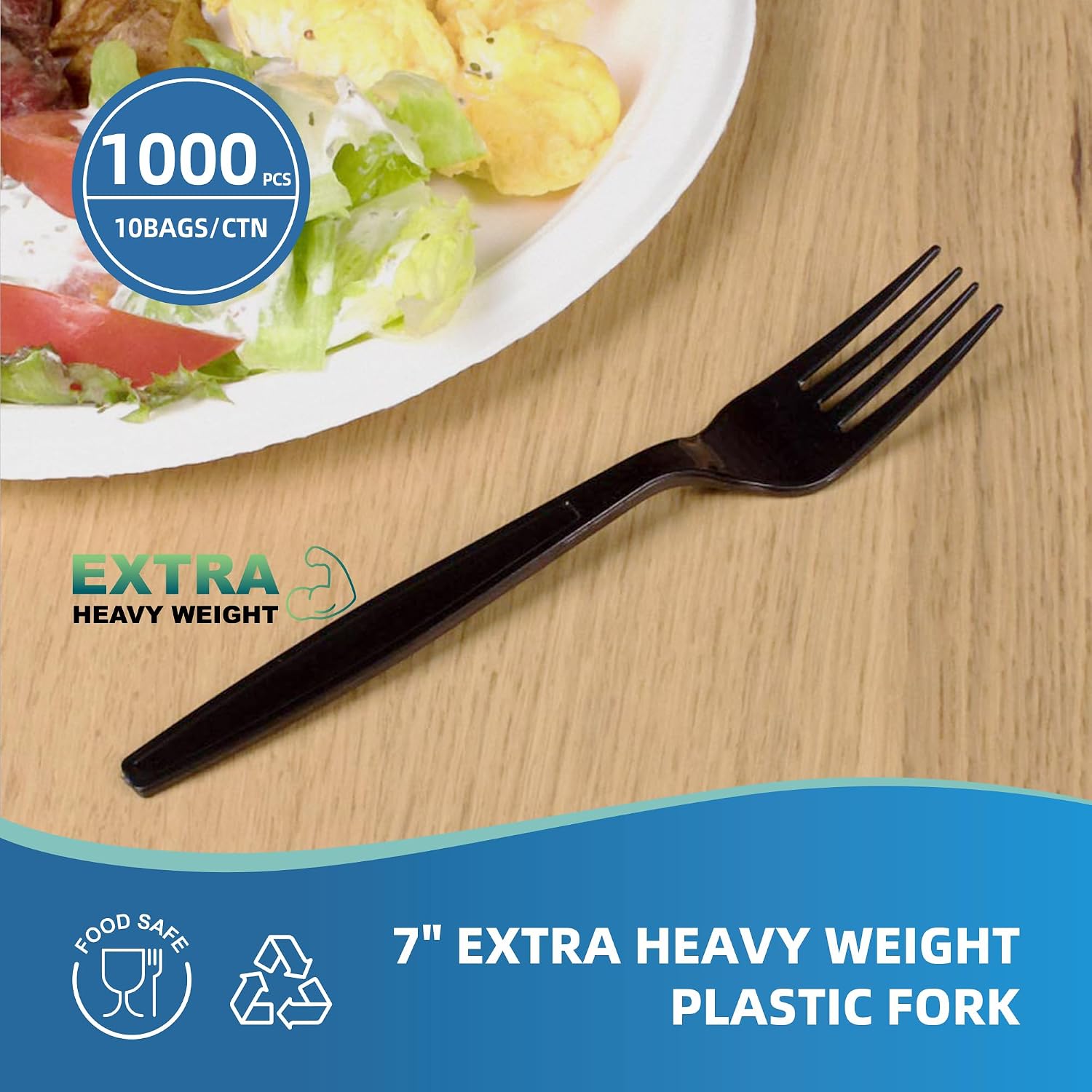 Heavy-Duty Plastic Forks, 1000-Pack 6.5" Black Disposable Bulk Utensils for Parties, Weddings, Takeout & Restaurants