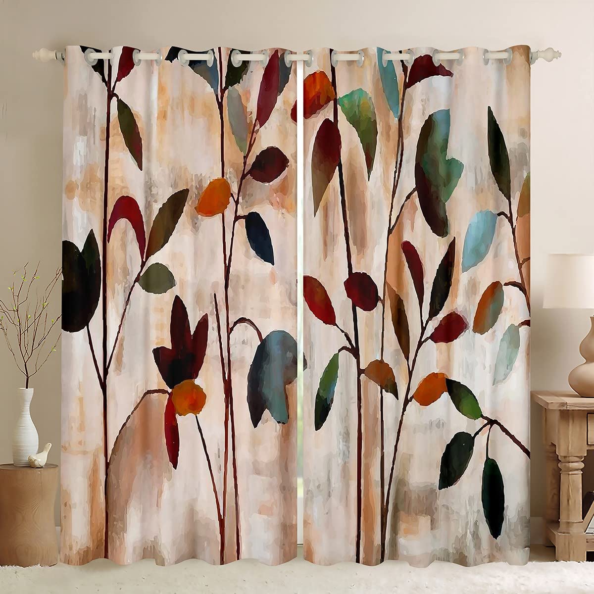 Rideaux feuilles tropicales colorées 168x183 rideau de fenêtre vintage