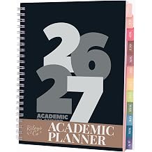 Rileys Academic Planner 2026-2027, School, Twin-Wire Binding, 8x6-in Black