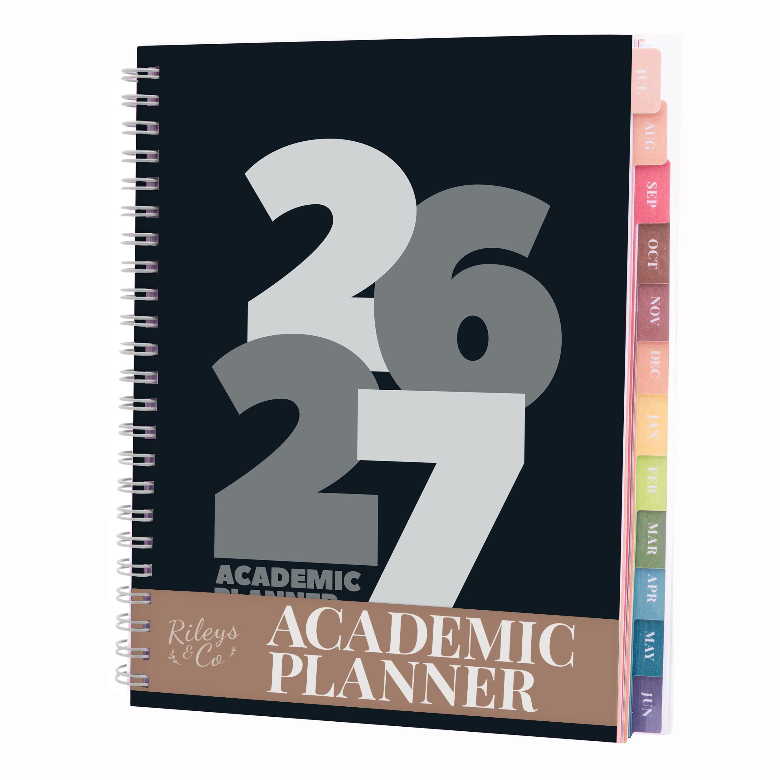 Rileys Academic Diary 2026-2027, Daily, Weekly & Monthly Planner, July 2026 - June 2027, Student Notes Pages, Twin-Wire Binding, Weekly Agenda for School & Work (20 x 15 cm, Black, Chunky)