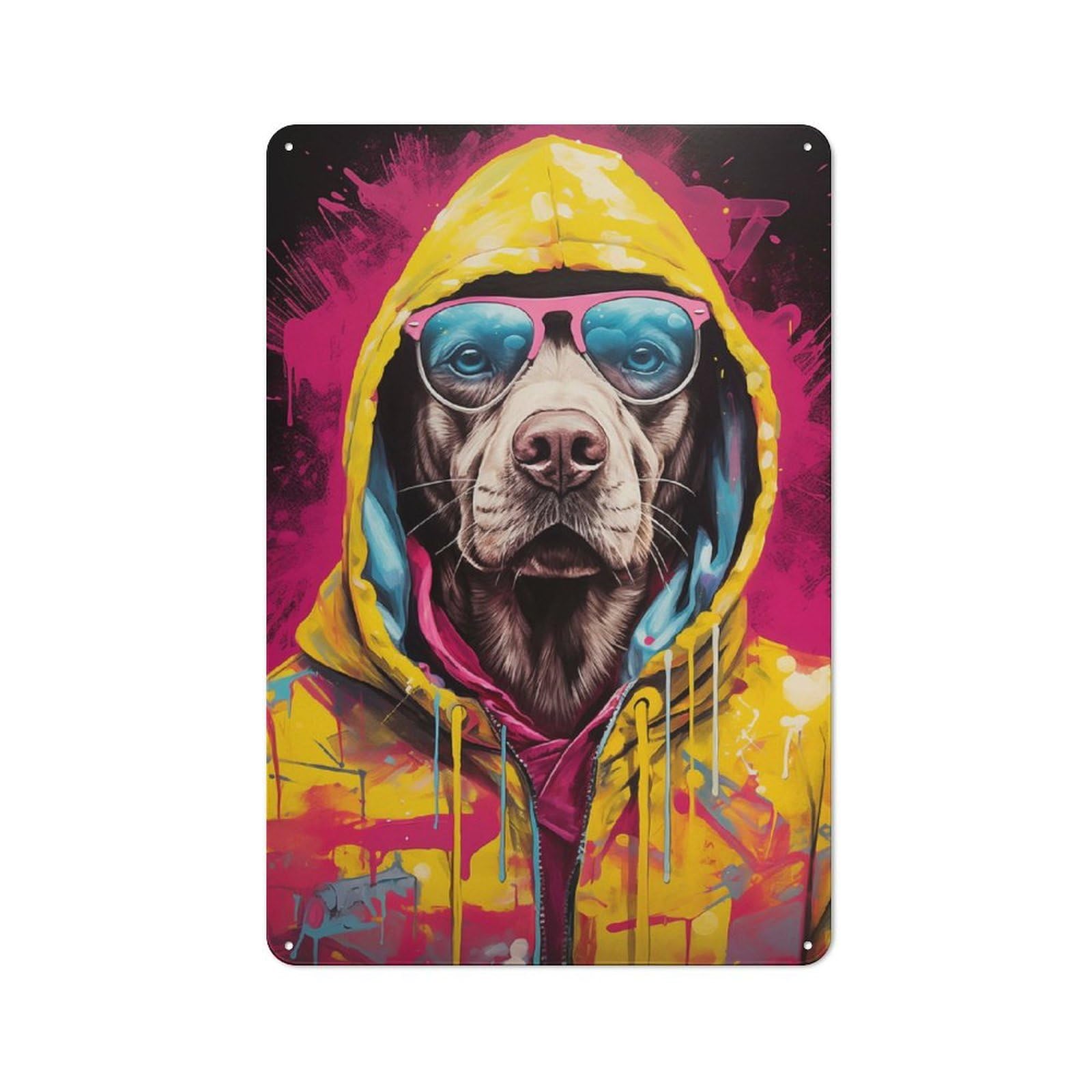Junmoney Labrador Hoodie Graffiti Vintage Printed Metal Sign 30X20cm For Bar Or Restaurant, For Restaurant Interior Fans