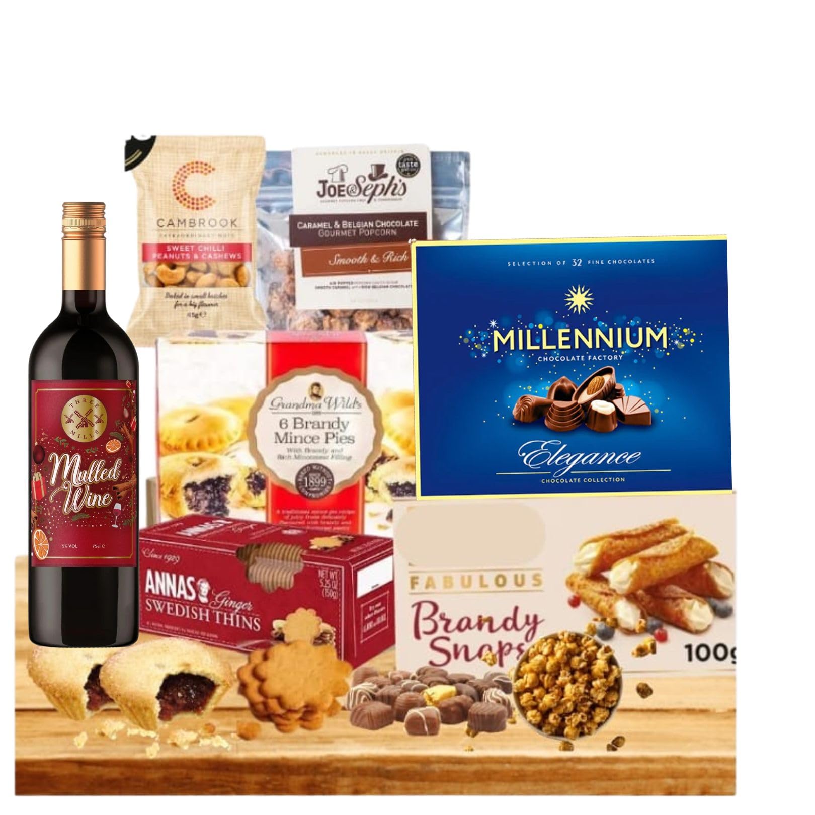 Sponsored Ad – Food Hamper - Premium Festive Treats Hamper For Couples, Friends, Family - With Mulled Wine Bottle, Mince pie, Assorted Chocolate, Ginger Biscuits and Nuts - For Men Women Sharing