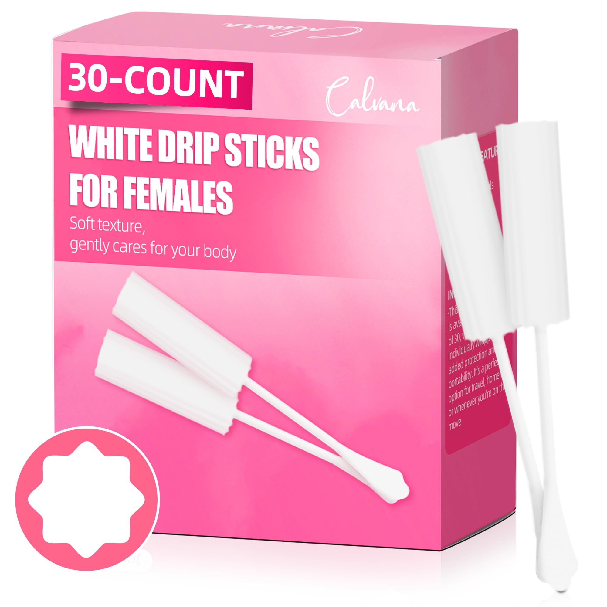 (30-Pack) Calvana White Drip Sticks for Females, Drip Stick Absorbing Sponge, Awkward Essentials, Soft and Comfortable Design, Long Handle Easy Grip,