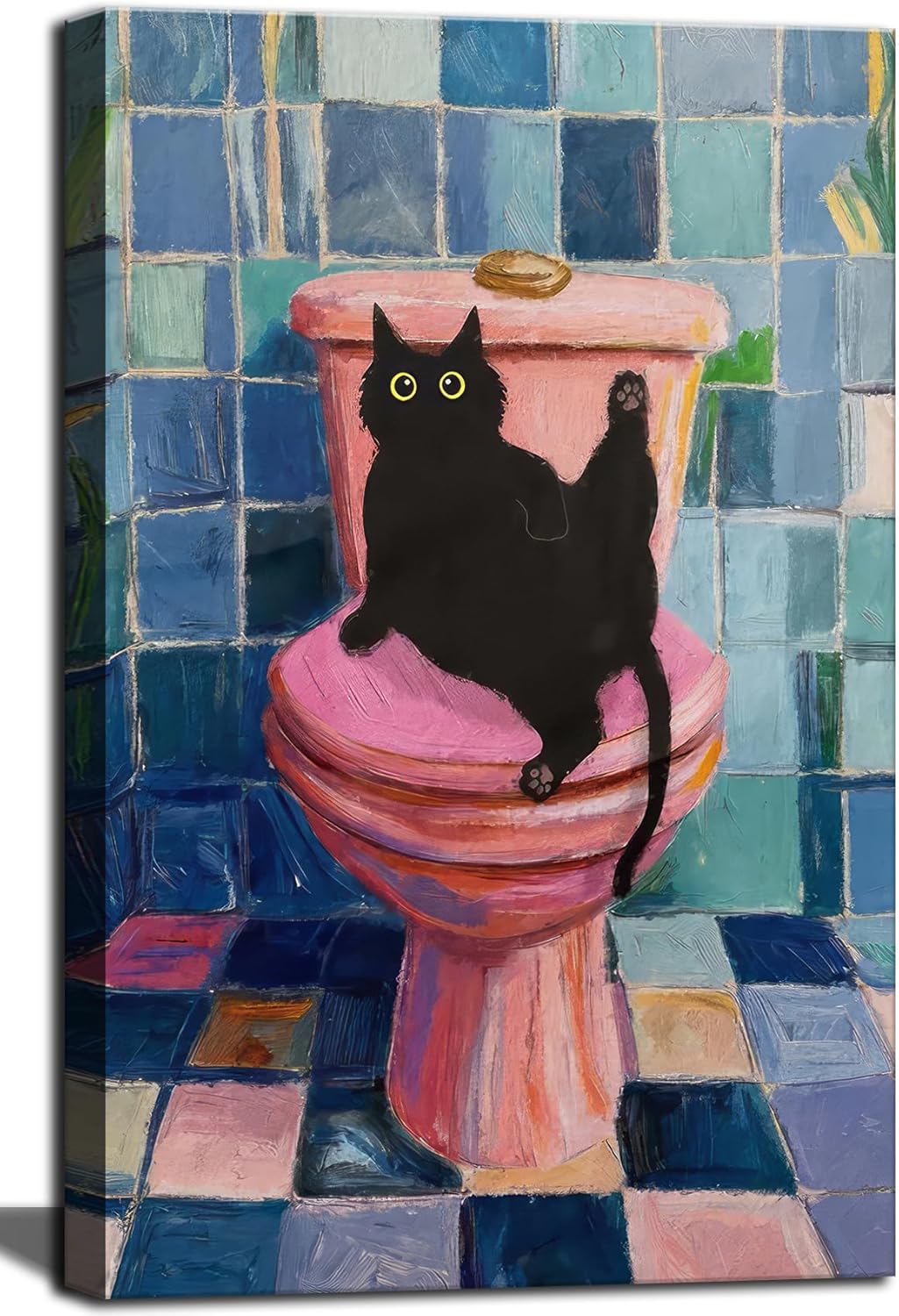 Funny Otter Bathroom Canvas Wall Art Picture Black and White Animal Poster Prints Cute Otter Holding a Roll of Toilet Paper Painting Bathroom Artwork Wall Decor for Restroom Bedroom 16x24in Framed