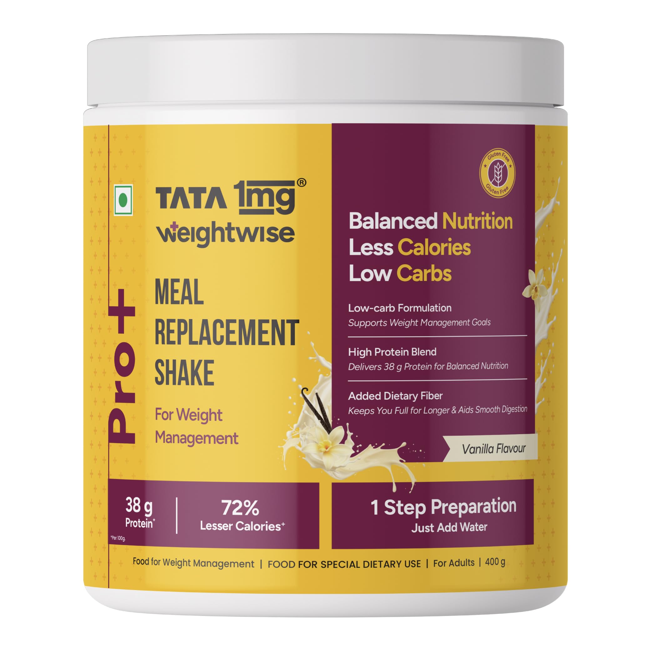 Tata 1mg Meal Replacement Shake Pro+ | Low-Carb, High-Protein Shake for Weight Management | 38g Protein, 72% Fewer Calories | Packed with Essential Nutrients | 400g-image-35