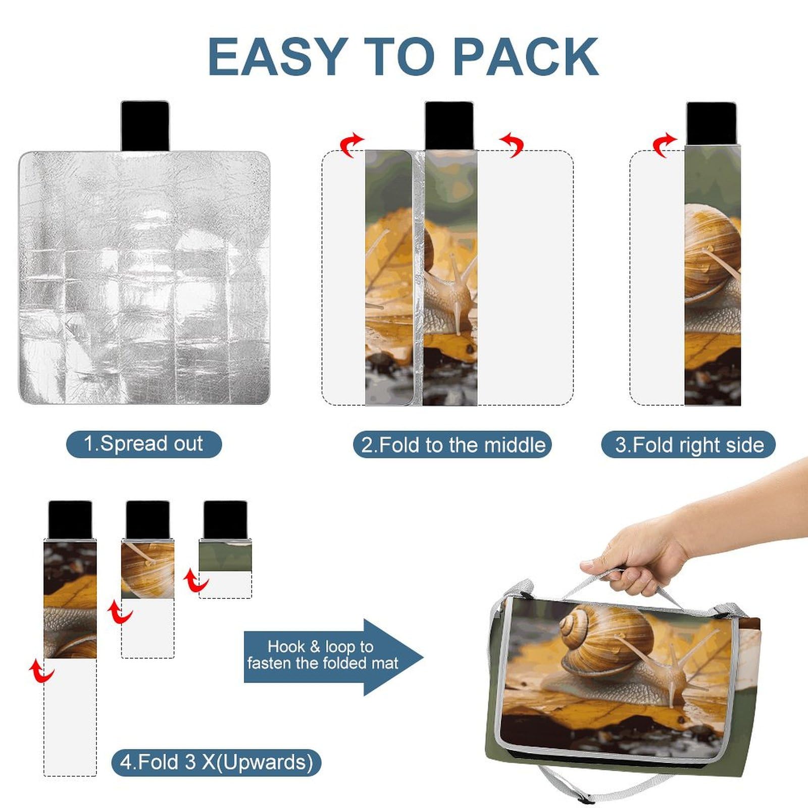 Coperta da picnic da spiaggia, coperta da picnic con lumaca in foglie, impermeabile, pieghevole, extra large, tappetino quadrato da picnic, per escursioni, viaggi, campeggio all'aperto, parchi