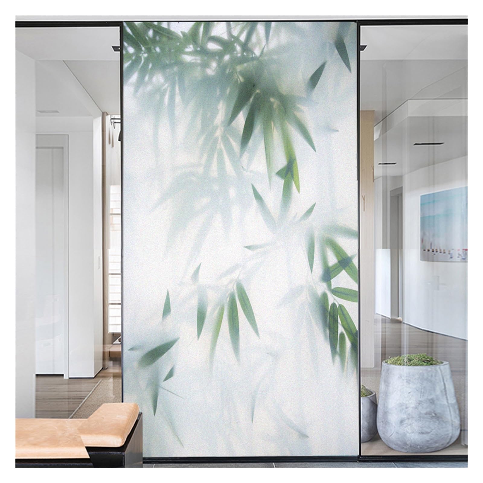 Privacy Glass Window Film Leaf Pattern Non-Glue Static Clings Door Sticker Sun Blocking Frosted(50cmx90cm)