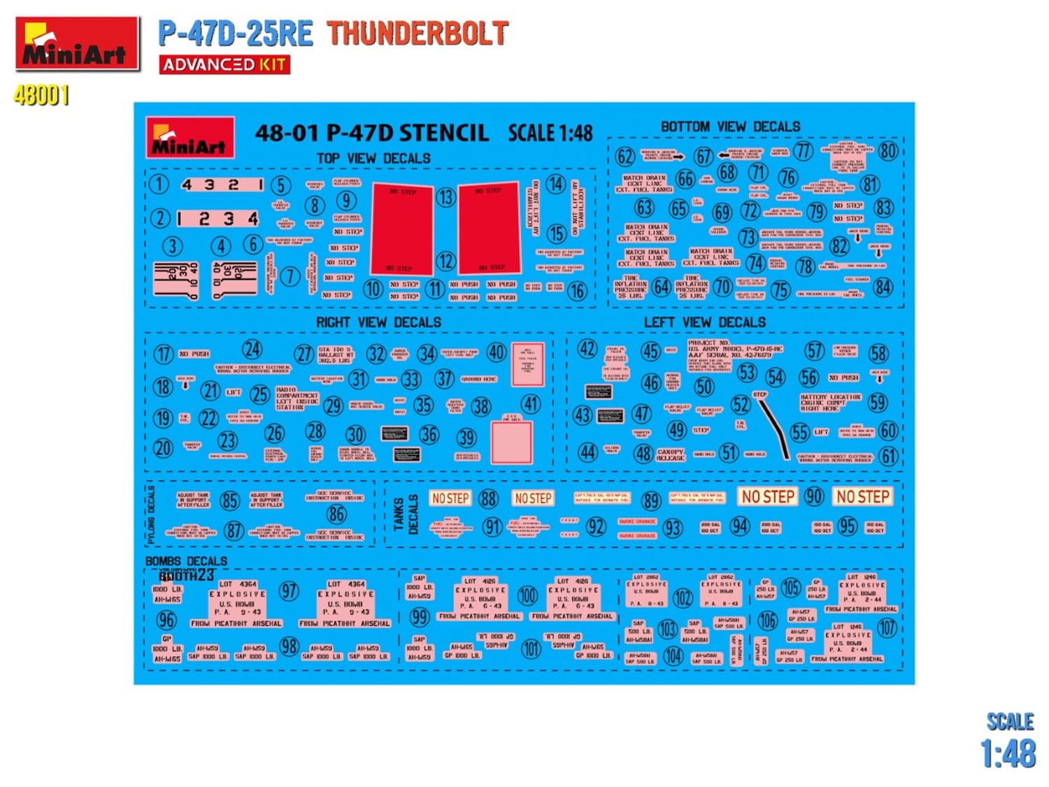 MiniArt 48001 1:48 P-47D-25RE Thunderbolt ADV.Kit replica fedele all'originale, modellismo, kit di costruzione in plastica, fai da te, hobby, collage, modellismo, da montare, non verniciato