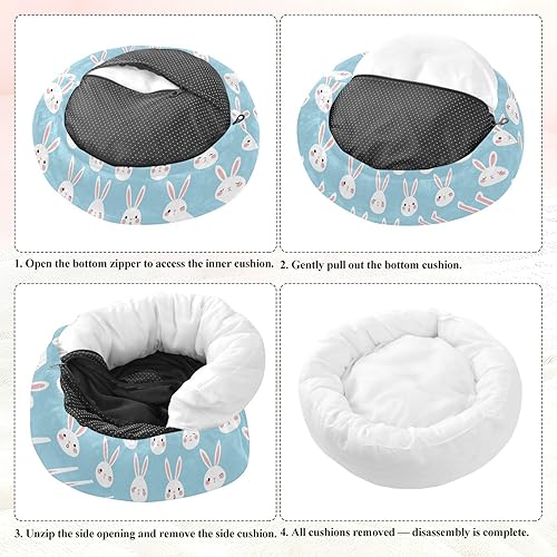 Miniatura 8 de Cute Bunnies Blue Anxiety Relief Pet Dog Beds fluffier Calming Bed for Extra Small Size Pets Supplies Camas para mascotas Grandes