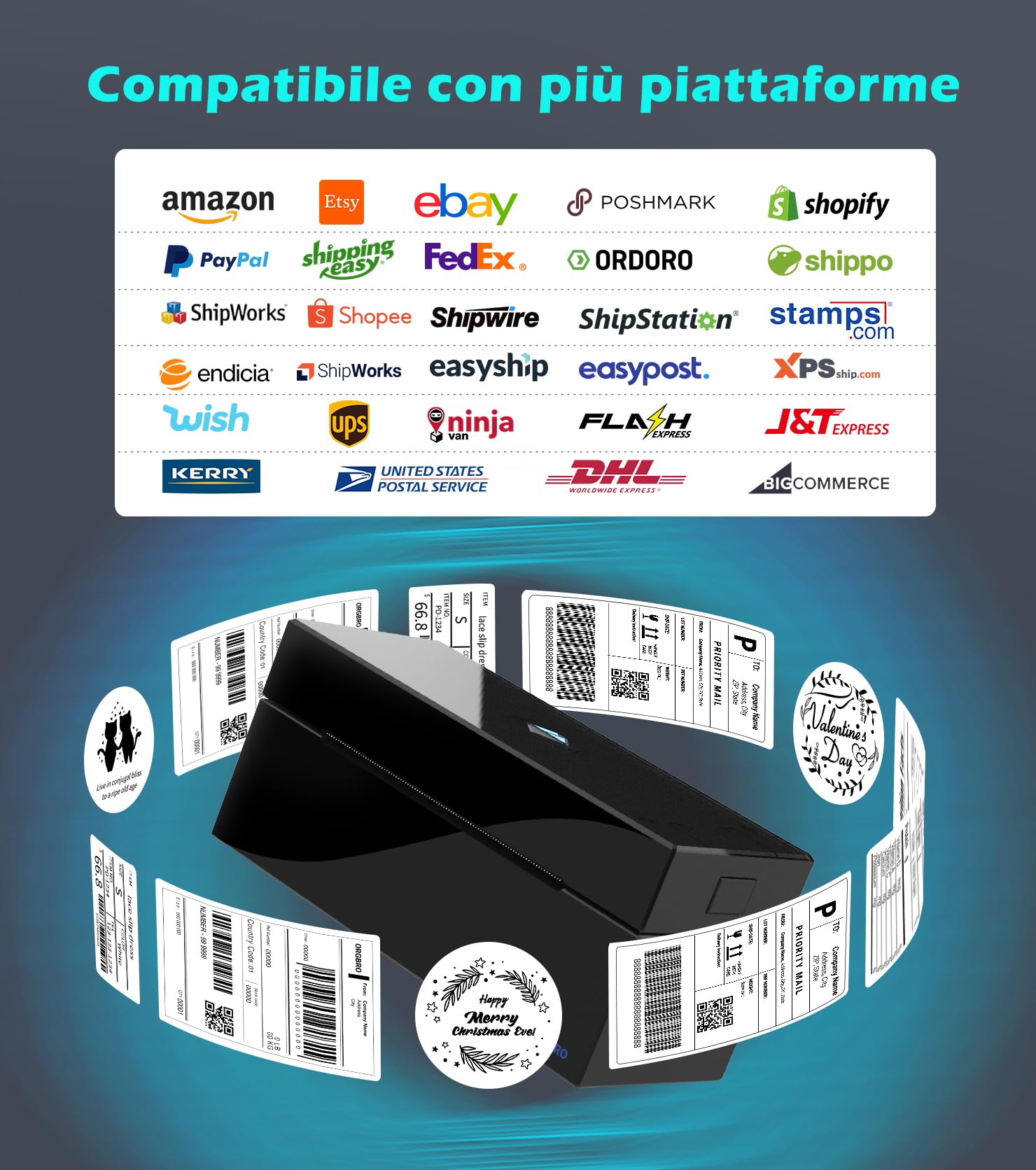Stampante Etichette ORGBRO Z1 Plus Bluetooth 4x6 Termica per Spedizione, Compatibile Amazon eBay Shopify, Nero