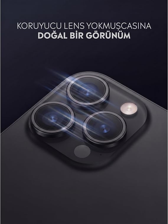 Babilden iPhone 12 Pro İle Uyumlu Kamera Lens Koruyucu Alüminyum Alaşım Çerçeveli Tempered Glass (Siyah)