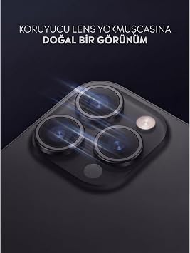 Babilden iPhone 12 Pro İle Uyumlu Kamera Lens Koruyucu Alüminyum Alaşım Çerçeveli Tempered Glass (Siyah)