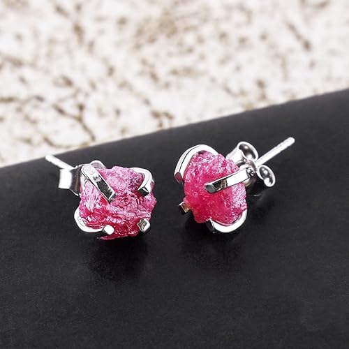 Miniatura 5 de Aretes de tuerca de gema en bruto de plata de ley 925 para mujeres y niñas  Aretes de piedra natal minimalistas hechos a mano  Joyería