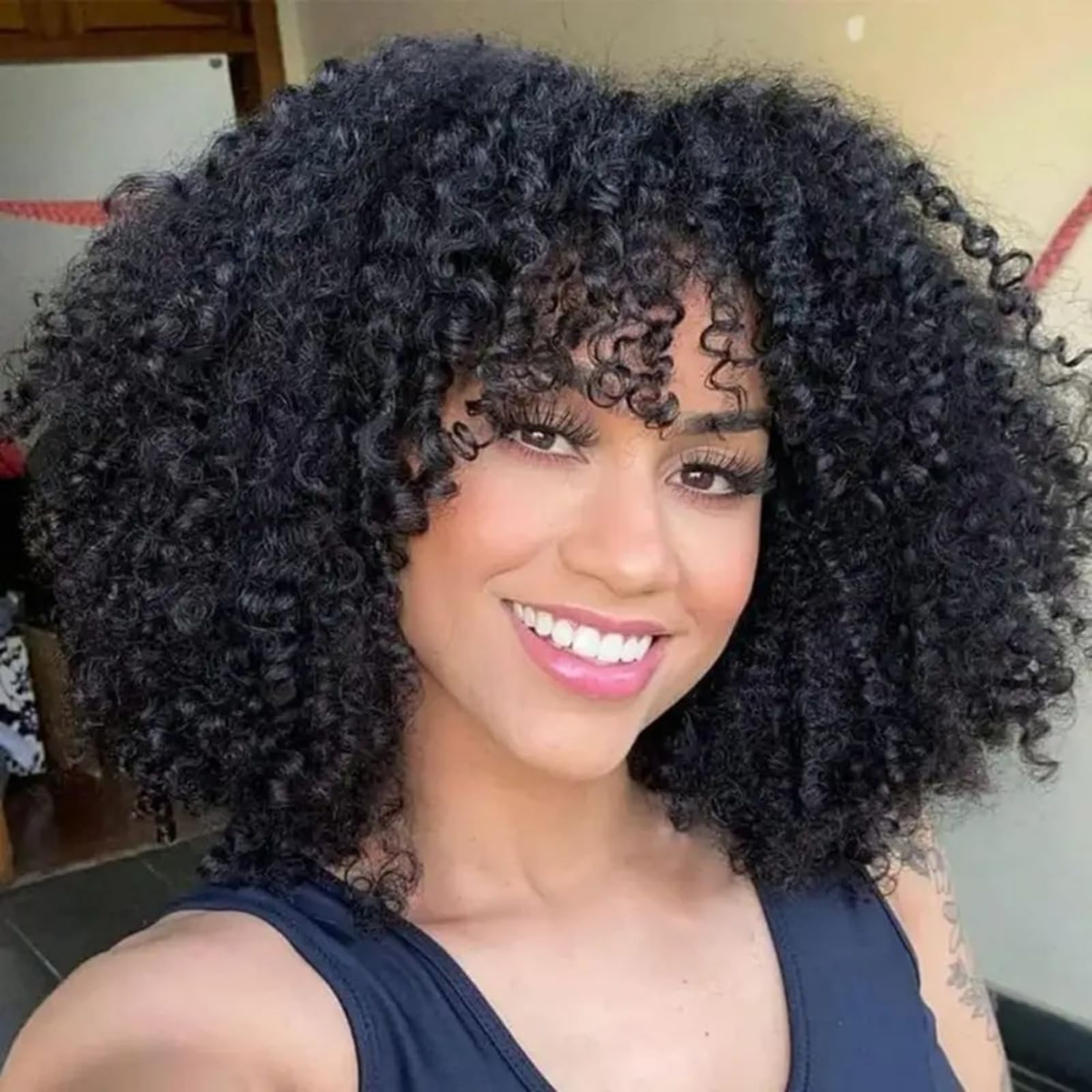 FASHION IDOL Kurzer lockiger Bob Echthaarperücken mit Pony Jerry Curl Brasilianisches Echthaar Keine Lace-Front-Perücken für Frauen Maschinell gewebt Braun 30CM