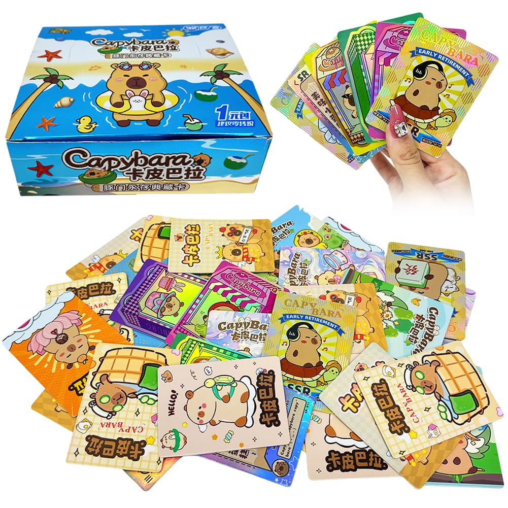 Capybara Trading Cards Anime Cards Collectable Card Pack Anime Games Pack Trading Card Booster Box Anime Games Birthday Gift for Children 32Packs 160pcs