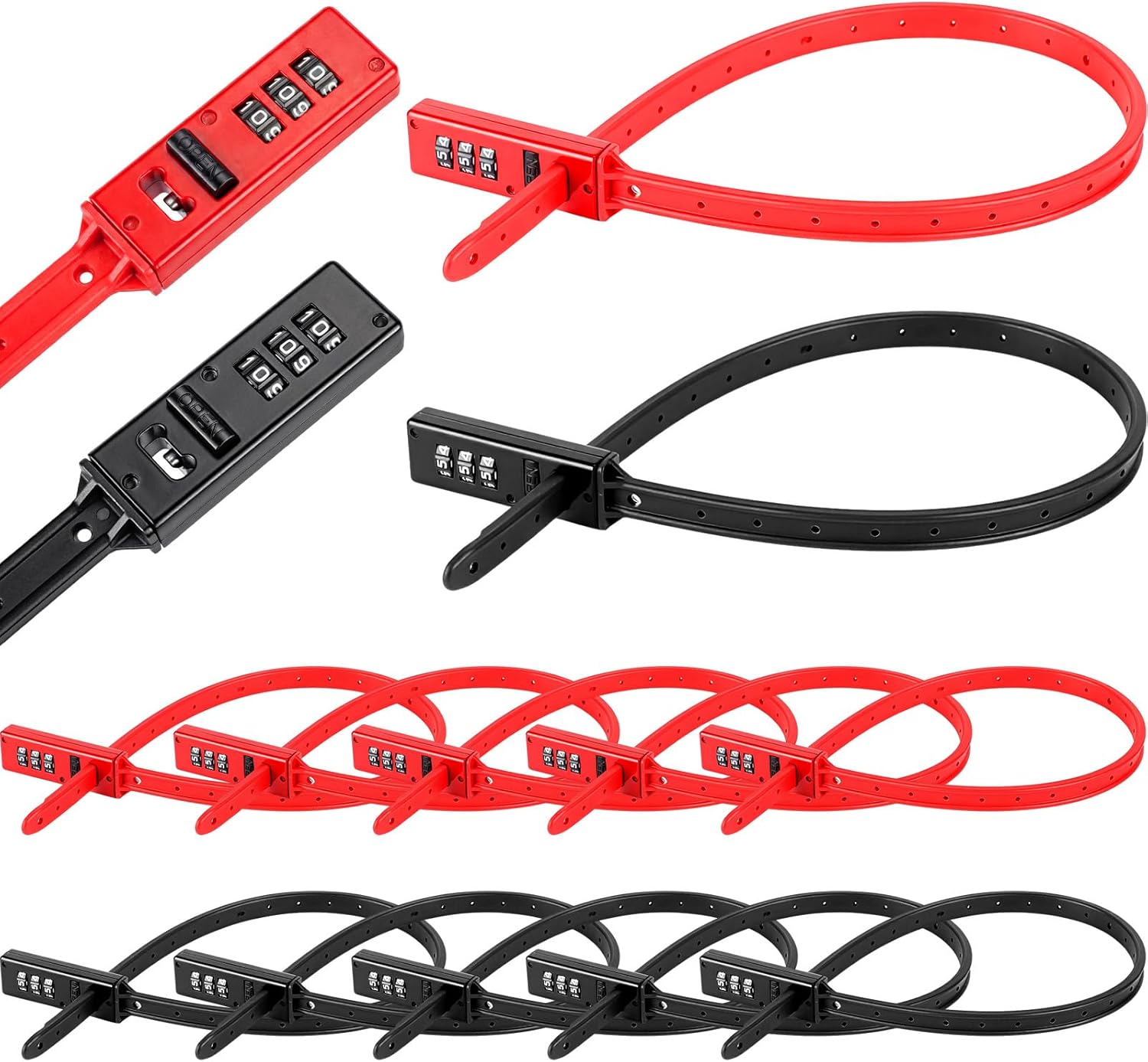 Novabright 10 Pack Zip Tie Lock 3-Digit Adjustable Cable Lock with Stainless Steel Core for Bike, Helmets, Stroller, French Door, Skis