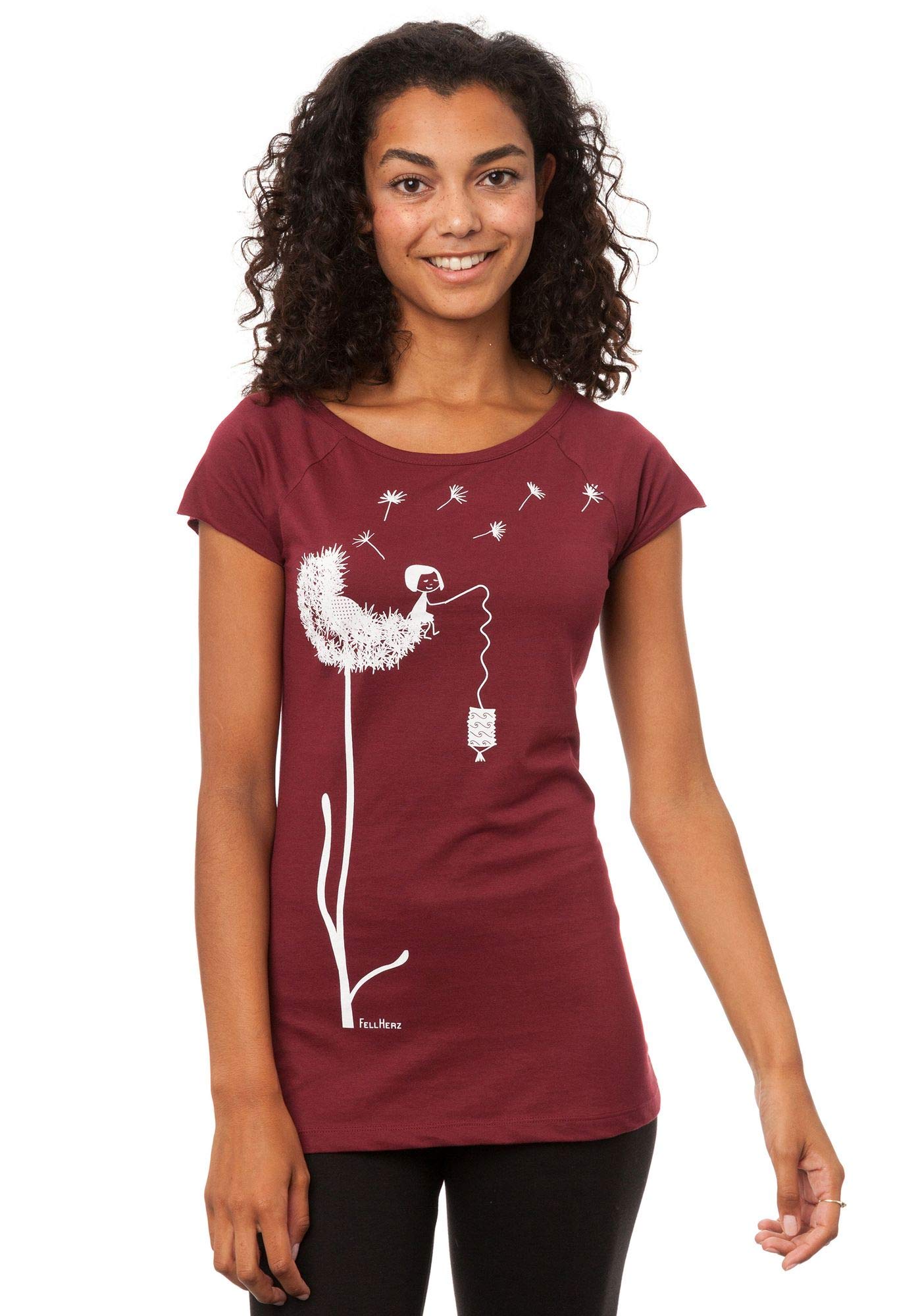 FellHerz Camiseta para mujer, diseño de diente de león, color rojo oscuro