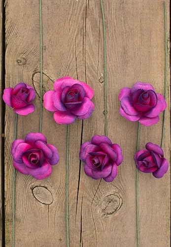 Miniatura 6 de 6 rosas de color rosa intenso con puntas moradas, rosas de madera de brote abierto por completo para manualidades, ramos personalizados y otros
