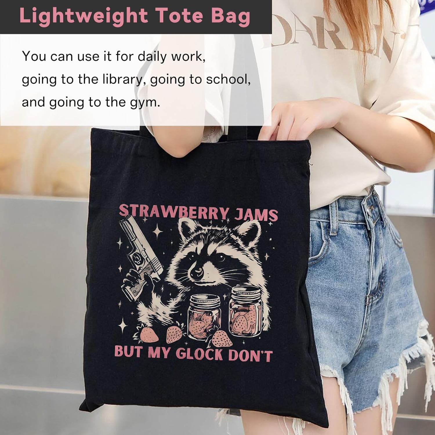 Canvas Aesthetic Tote Bag for Women Cute Trendy Animal Graphic Shoulder Shopping Tote Bags with Zipper Pockets - Image 4