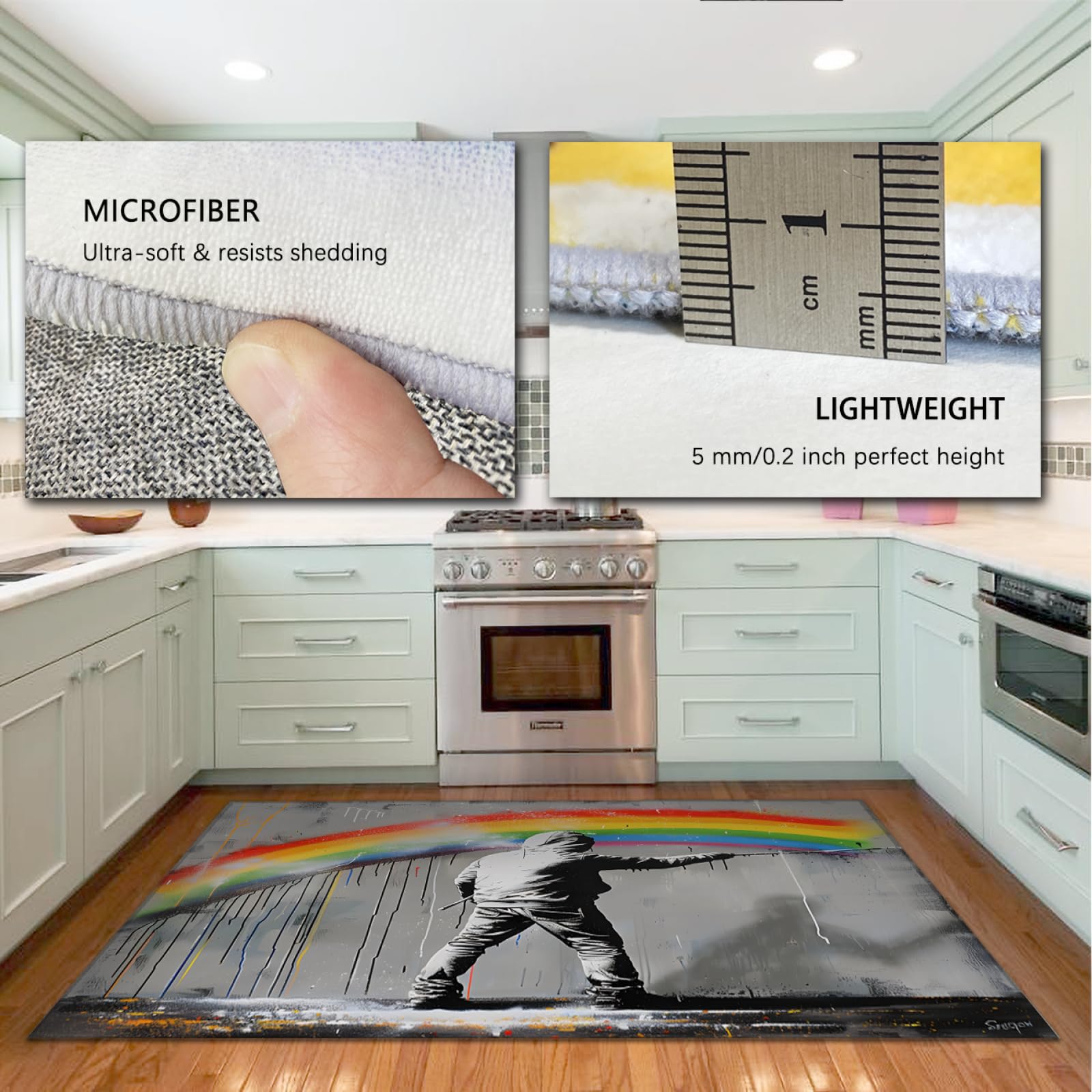 Kinderteppich Kinderzimmer Bereich Teppich Straße Graffiti Fußmatten Regenbogenmuster Teppich für Jungen Mädchen Wohnzimmer Schlafzimmer Klassenzimmer Teppich 50 x 80 cm