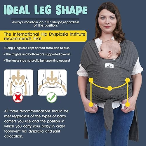 Miniatura 4 de Fular portabebés eslinga bebé que lleva envolturas recién nacidos a niños pequeños bebés elásticos fáciles de llevar manos libres talla grande, gris