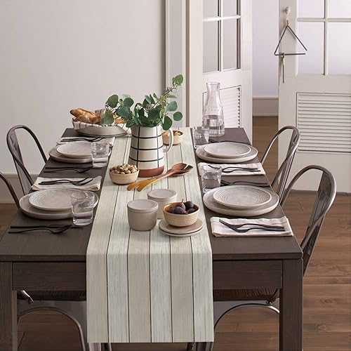 Miniatura 283 de Camino de mesa de algodón y lino estilo granja rústico retro, textura de madera de granero, color degradado marrón y gris, antideslizante,